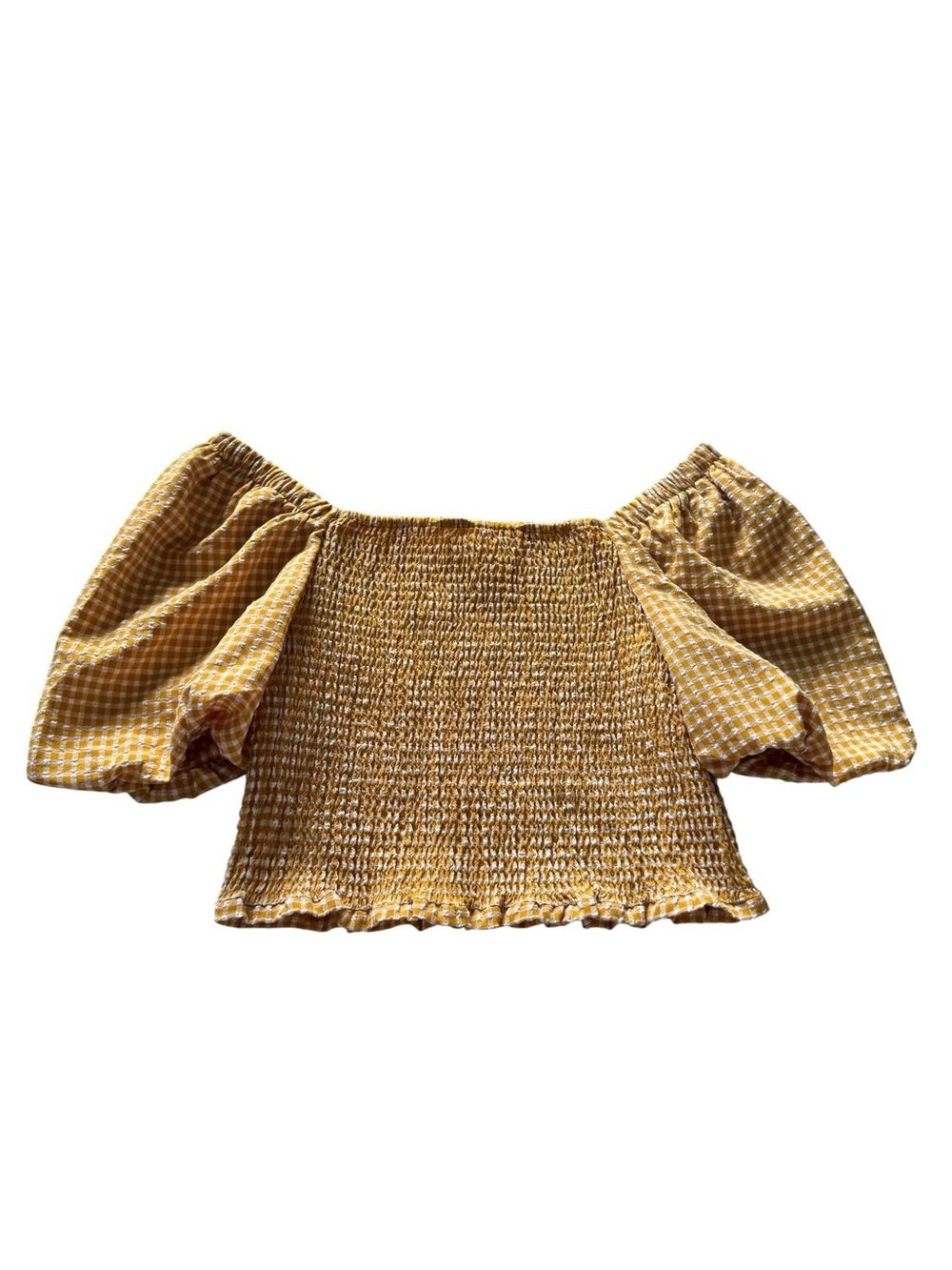 BB Dakota Yellow Gingham Off-Shoulder Crop Top - Picture 5 of 9